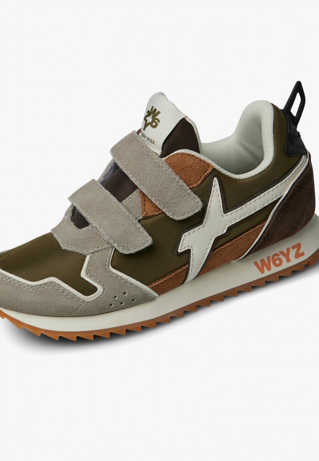 JET VL-J.Sneakers aus technischem Gewebe und Veloursleder, Taupe-Militärgrün