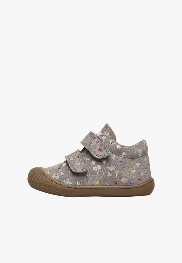 NATURINO COCOON VLLauflernschuhe aus Veloursleder mit Blumenprint, Dunkelgrau