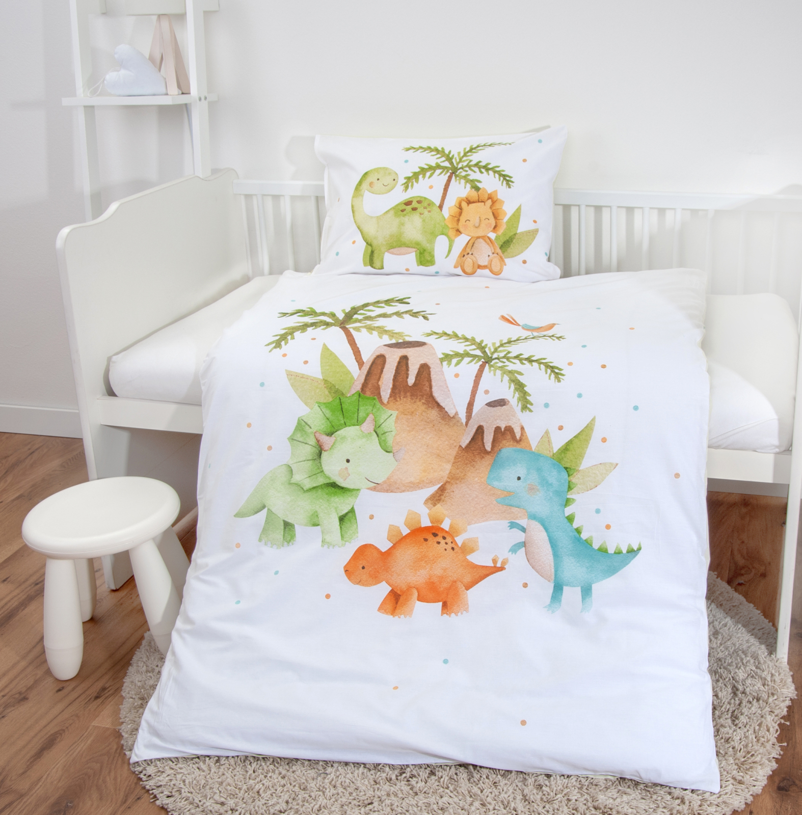 Kinderbettwäsche DINOS - weiß - grün - 100x135 cm