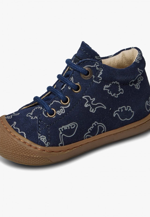 NATURINO COCOONLauflernschuhe aus Veloursleder mit Dinosaurier-Print, Marineblau