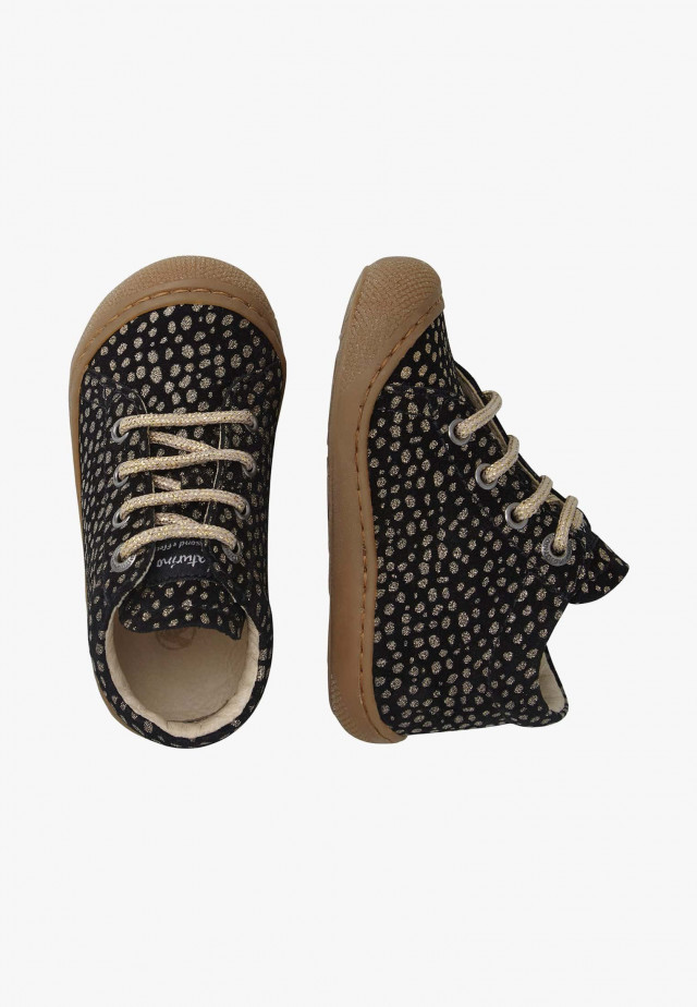 NATURINO COCOONLauflernschuhe aus Veloursleder mit Pony-Print, Schwarz-Platin
