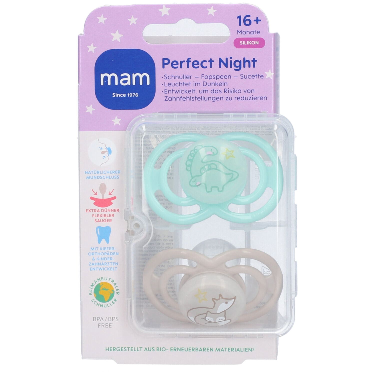MAM Perfect Night Silikonschnuller 16+ Monate, mint/creme
