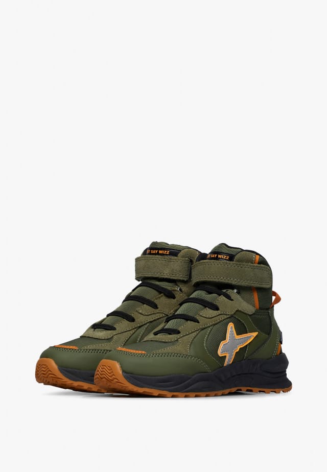 CHEWINGUM JUNIOR WP.Sneakers aus Leder und technischem Gewebe, Militärgrün