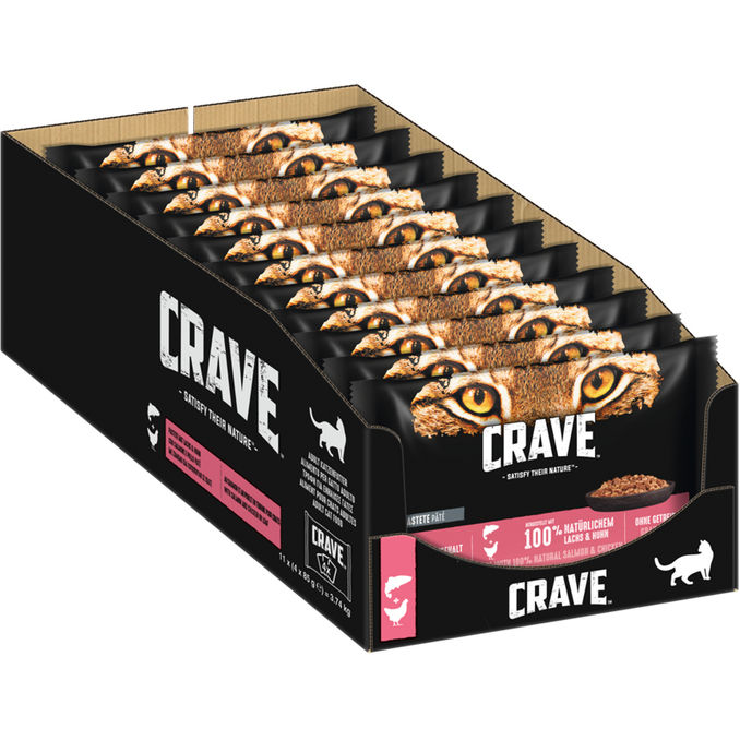 Katzenfutter Multipack Lachs & Huhn, 11er Pack, 44 x 85g von CRAVE KATZE