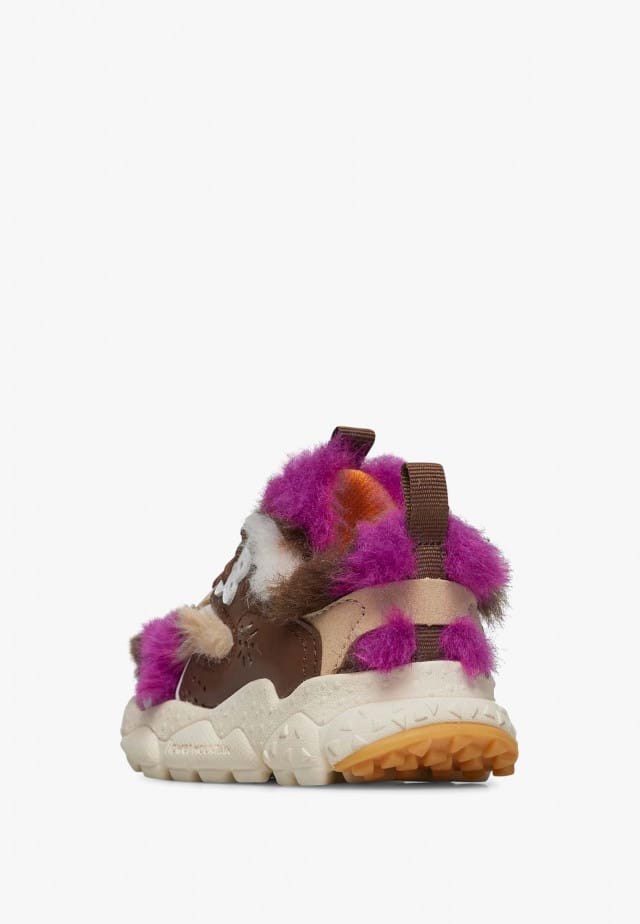 DOI JUNIOR.Sneakers aus Kunstleder und Wolle, Fuchsia-Braun