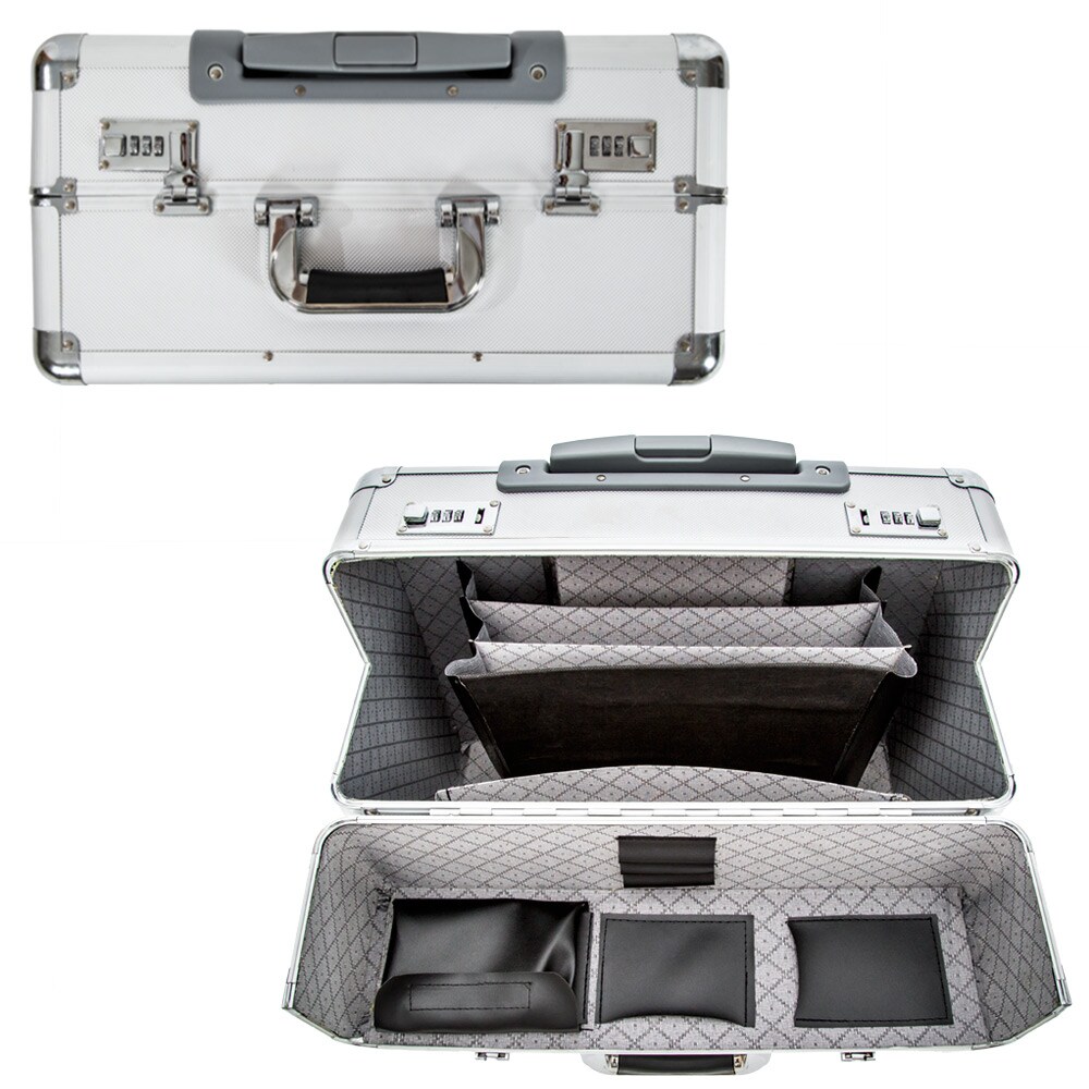 tectake® Pilotenkoffer, aus Aluminium mit abgerundeten Ecken, 2 Zahlenkombinationsschlösser, 47 x 25 x 39 cm