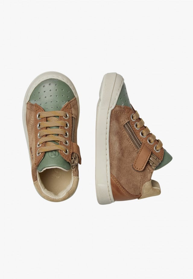 NATURINO FALUK HIGH ZIPSneakers aus Leder und Veloursleder, Braun-Salbei