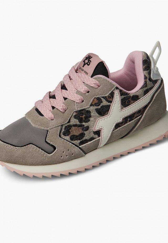 JET-J.Sneakers aus technischem Gewebe und Veloursleder, Grau-Rosa