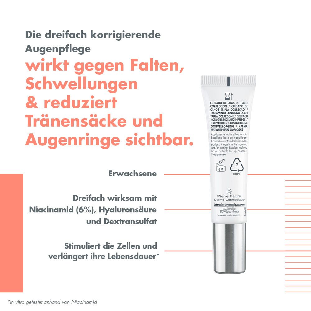 Avène Hyaluron Activ B3 dreifach korrigierende Augenpflege - Anti-Aging Pflege mit Niacinamid + Avène Hyaluron Activ B3 Serum 10ml GRATIS