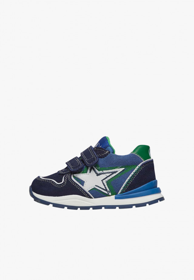 NATURINO ROY VL.Sneakers aus Veloursleder und technischem Gewebe, Marineblau-Weiß