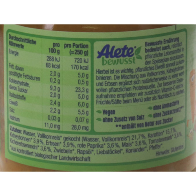 BIO Gemüsereis Kichererbse, 250g von Alete bewusst