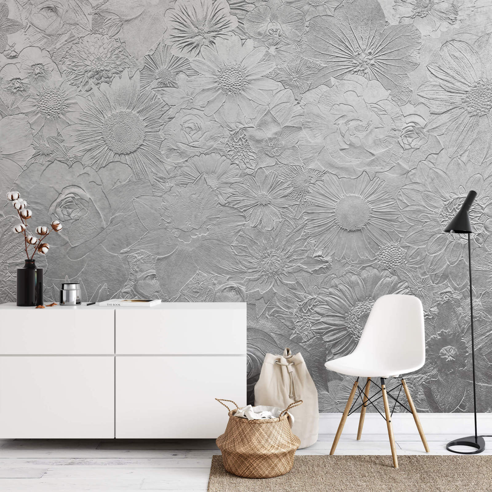 Fototapete DESIGNWALLS 2.0 - grau - Blumen - 2,6 Meter