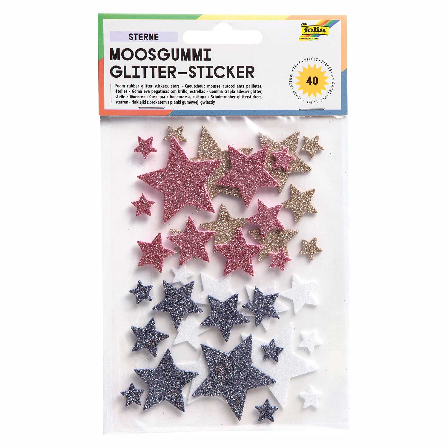 Folia Sticker Moosgummi 40er Glitter-Sterne