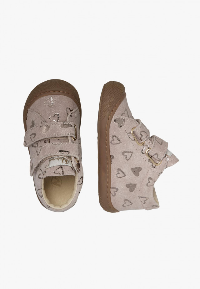 NATURINO COCOON VLLauflernschuhe aus Veloursleder mit Glitzerherzen, Taupe