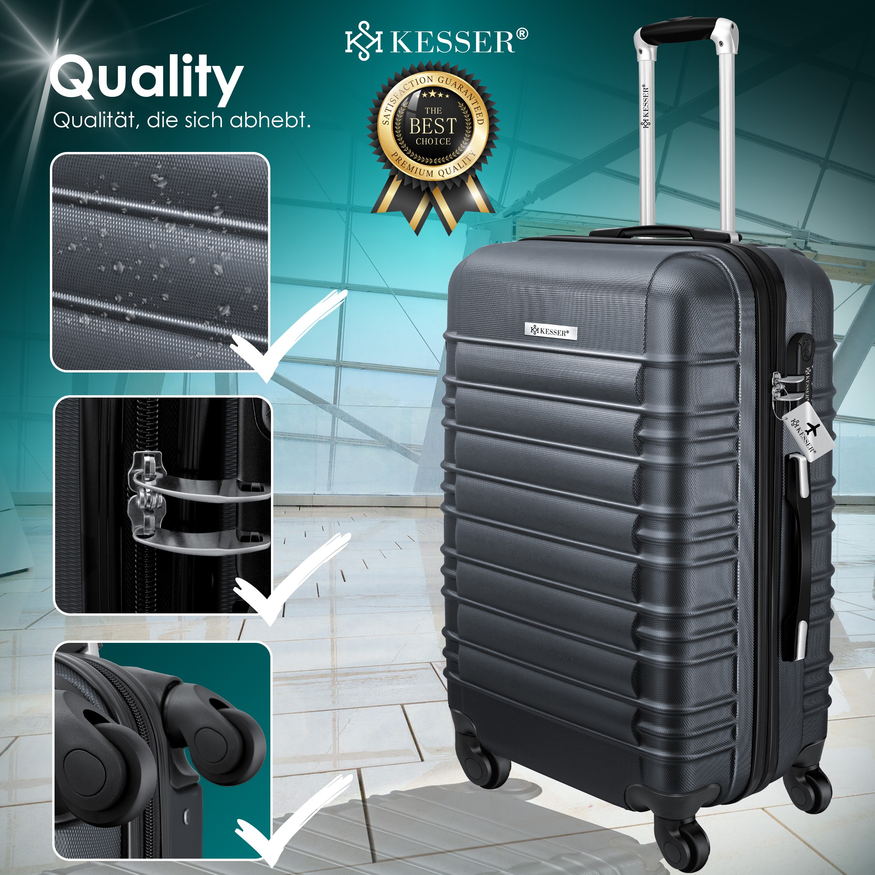 KESSER® 3tlg. Hartschalenkofferset Hartschalenkoffer Reisekoffer Set Reisekofferset Trolley Koffer Inkl. Kofferwaage + Gepäckanhänger Rollkoffer Schloss 4 Rollen ABS-Hartschale Teleskopgriff M-L-XL