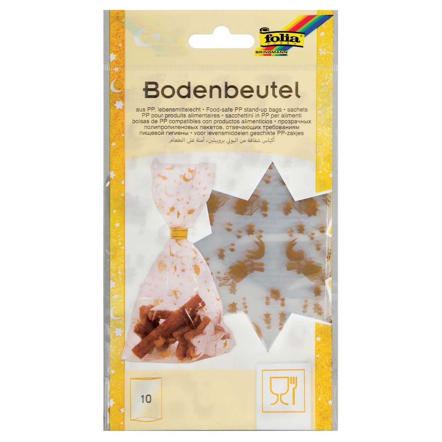 folia Weihnachts-Zellglasbeutel Bodenbeutel Sterne 14,5 x 23,5 cm 10er