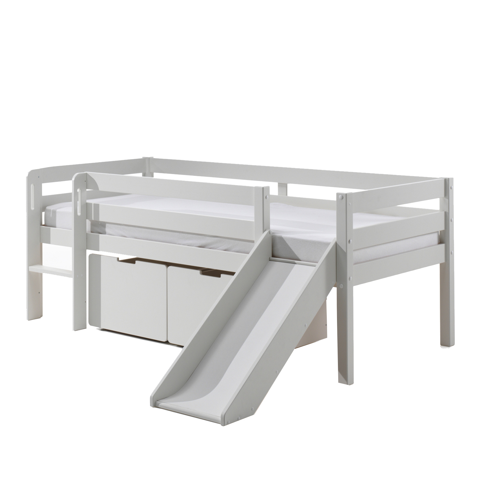 Kojen-Spielbett - weiß - Schubkästen - Regal - Rutsche - 90x200 cm