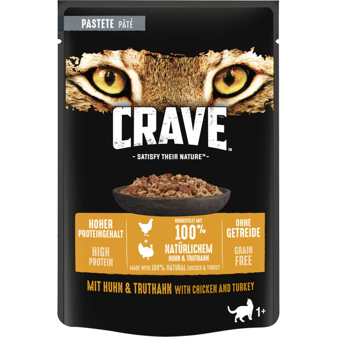 Katzenfutter Portionsbeutel Pastete mit Huhn & Truthahn, 24er Pack, 24x 85g von Crave