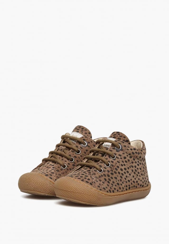 NATURINO COCOONLauflernschuhe aus Veloursleder mit Leoparden-Print, Tabak