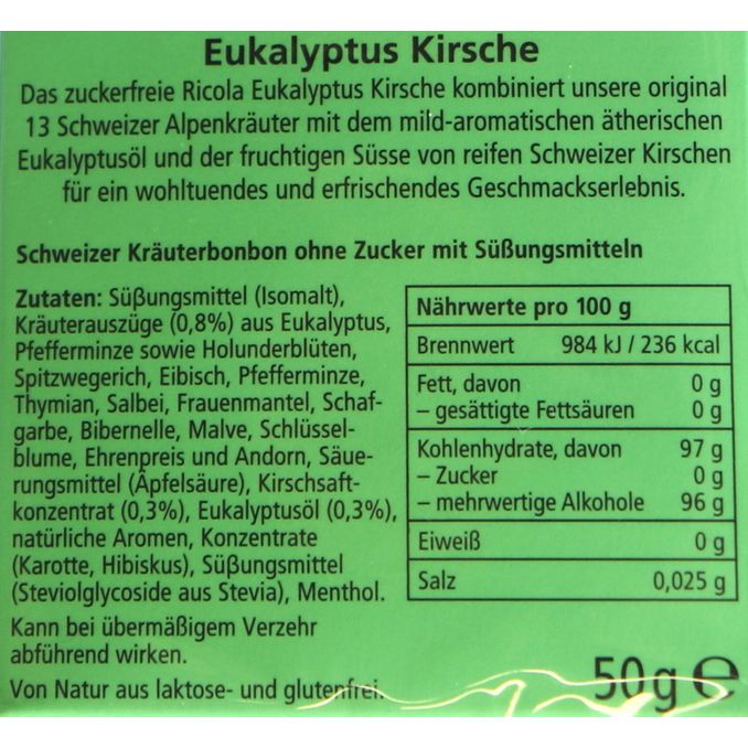 Eukalyptus Kirsche ohne Zucker, 50g von Ricola