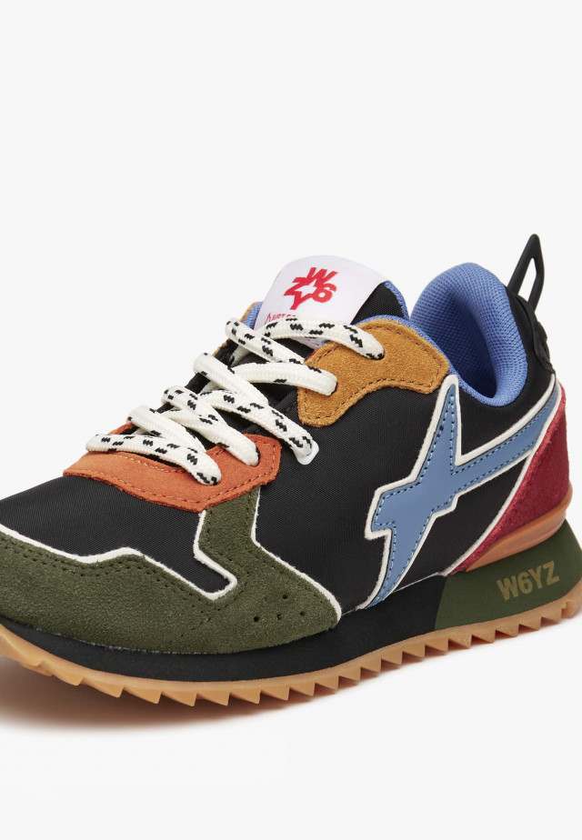 JET-J.Sneakers aus technischem Gewebe und Veloursleder, Militär-Schwarz