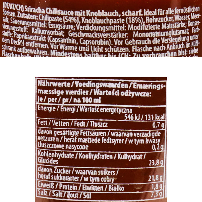 Sriracha Chili mit Knoblauch, 500ml von A-ONE