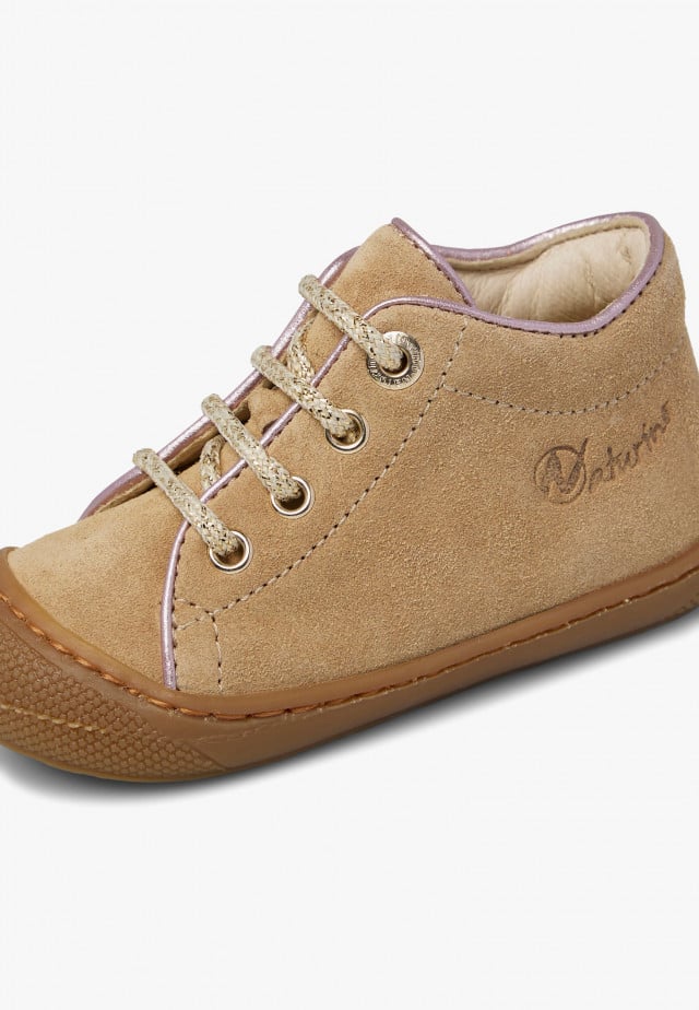 NATURINO SOSSILauflernschuhe aus Veloursleder mit Metallic-Details, Beige-Platin
