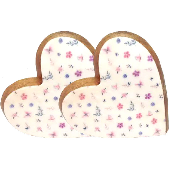Deko Herzen Holz Blumenmuster, 2er Pack, 2 Deko-Herzen von GILDE