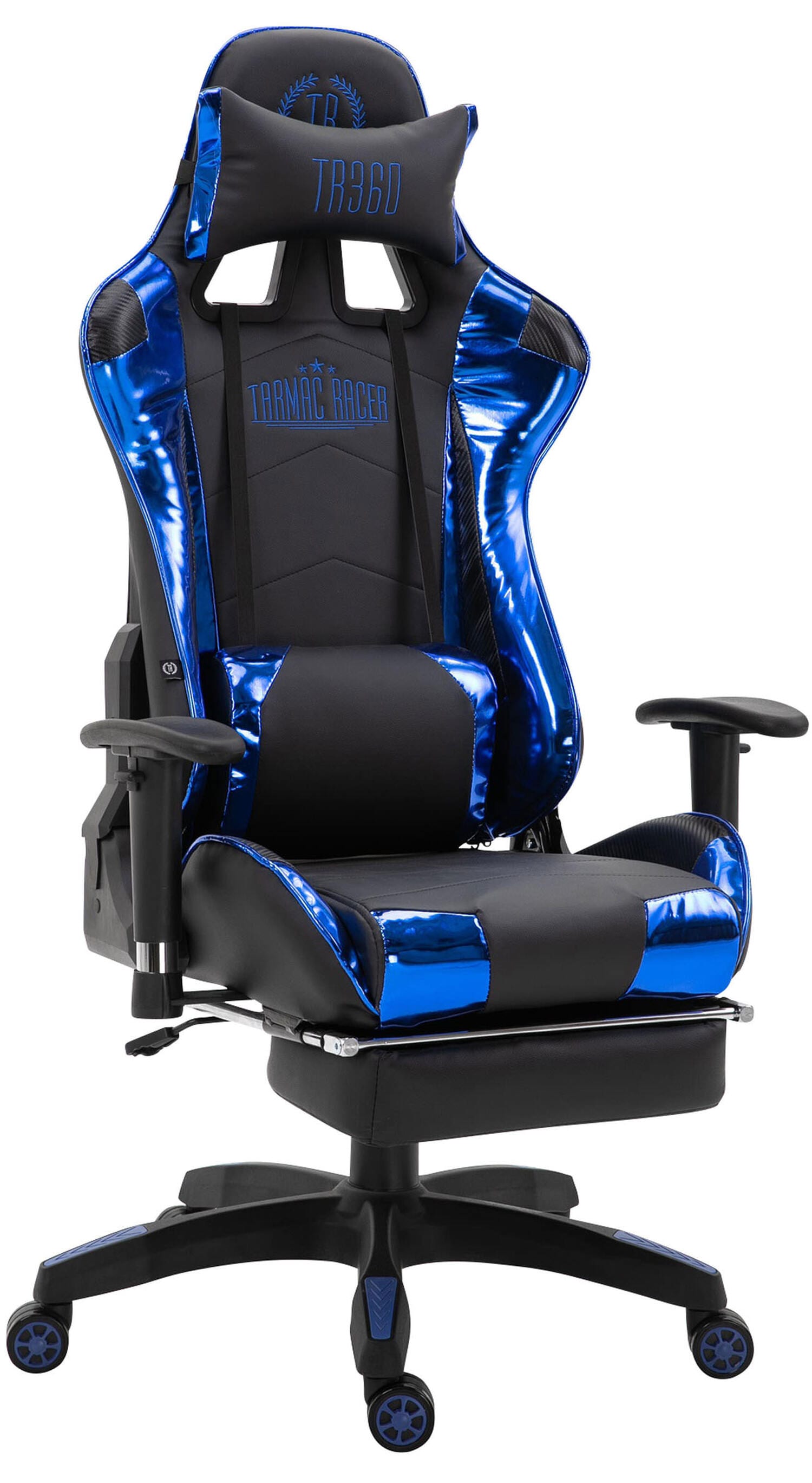 TPFLiving Racing Bürostuhl Turbine mit Fußablage glanz Schwarz/Weiß