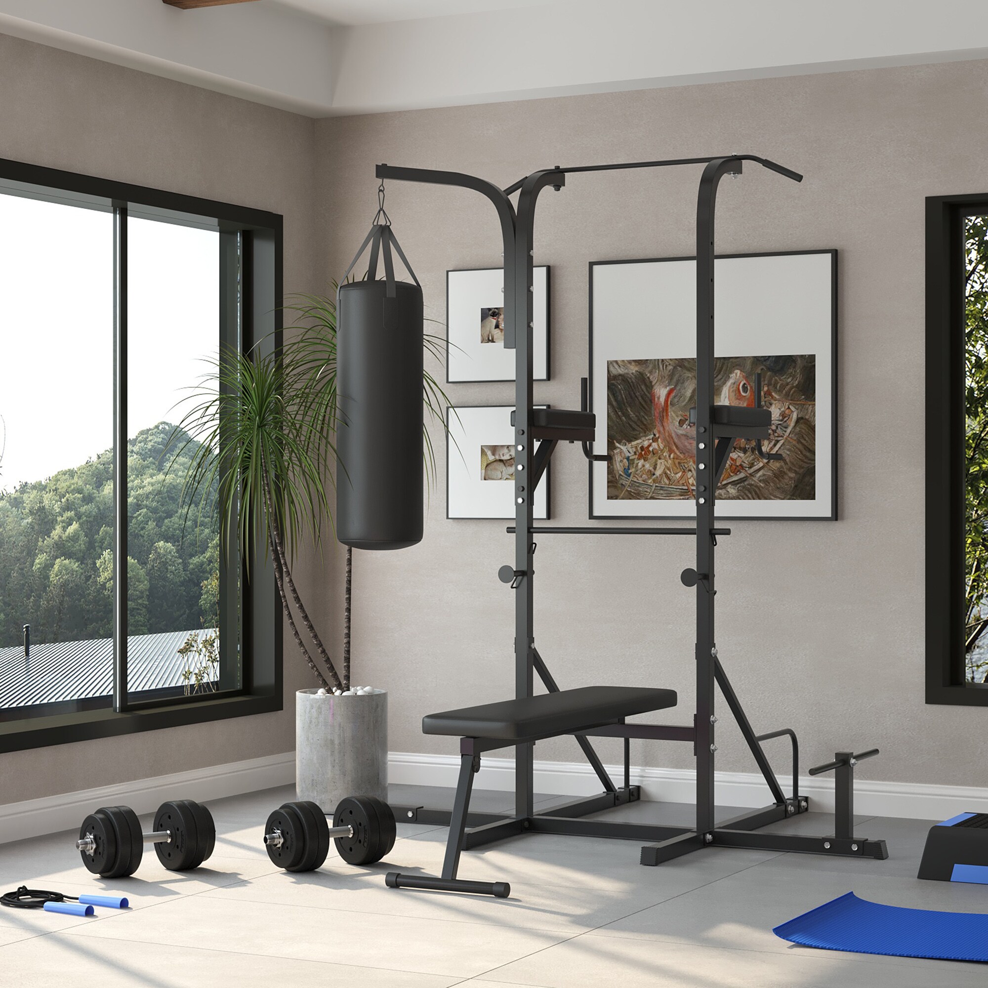 HOMCOM Kraftstation mit Klimmzugstange schwarz 180 x 183 x 219 cm (BxTxH)