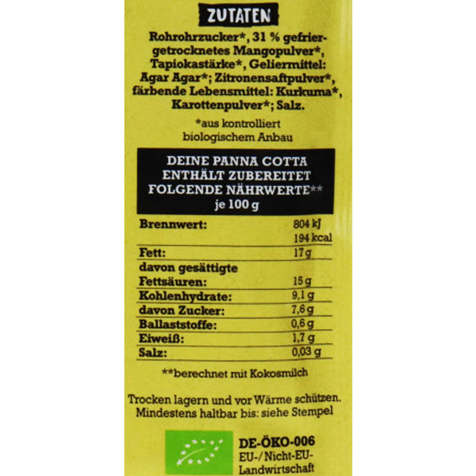 BIO Mango Panna Cotta, 38g von Biovegan