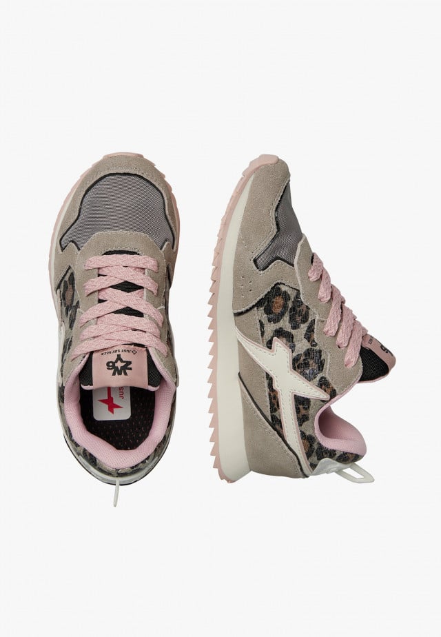 JET-J.Sneakers aus technischem Gewebe und Veloursleder, Grau-Rosa