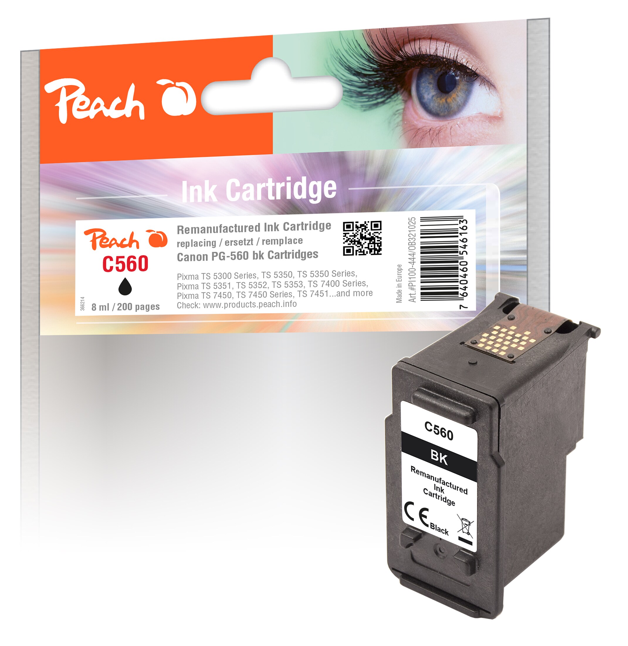 Peach C560Druckkopf bk ersetzt Canon PG-560, 3713C001 für z.B. Canon Pixma TS 5350 i, Canon Pixma TS 7450 a, Canon Pixma TS 5352 (wiederaufbereitet)