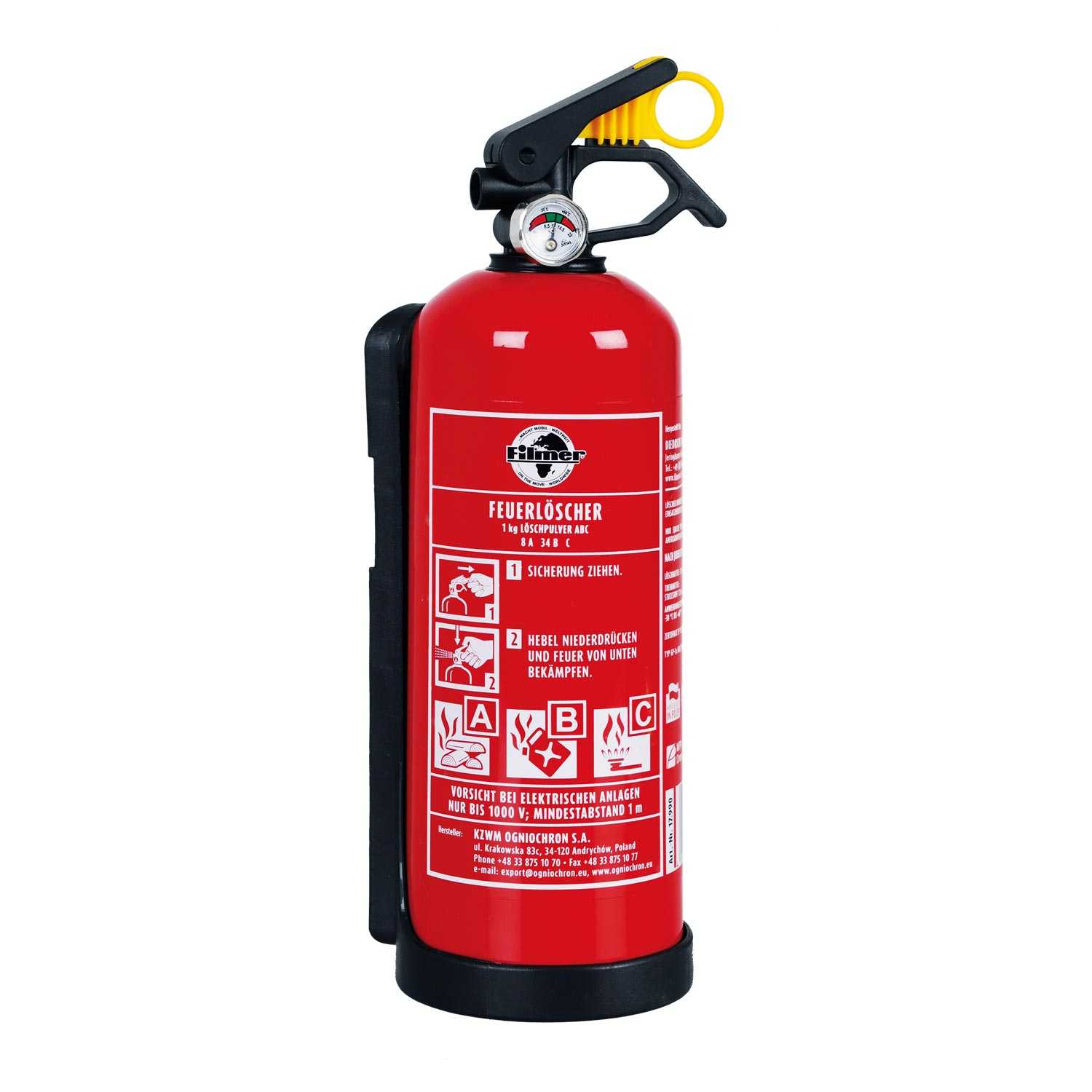Feuerlöscher mit Halter, DIN EN 3-7, 1kg
