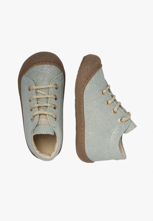 NATURINO COCOONLauflernschuhe aus Metallic-Veloursleder, Salbei