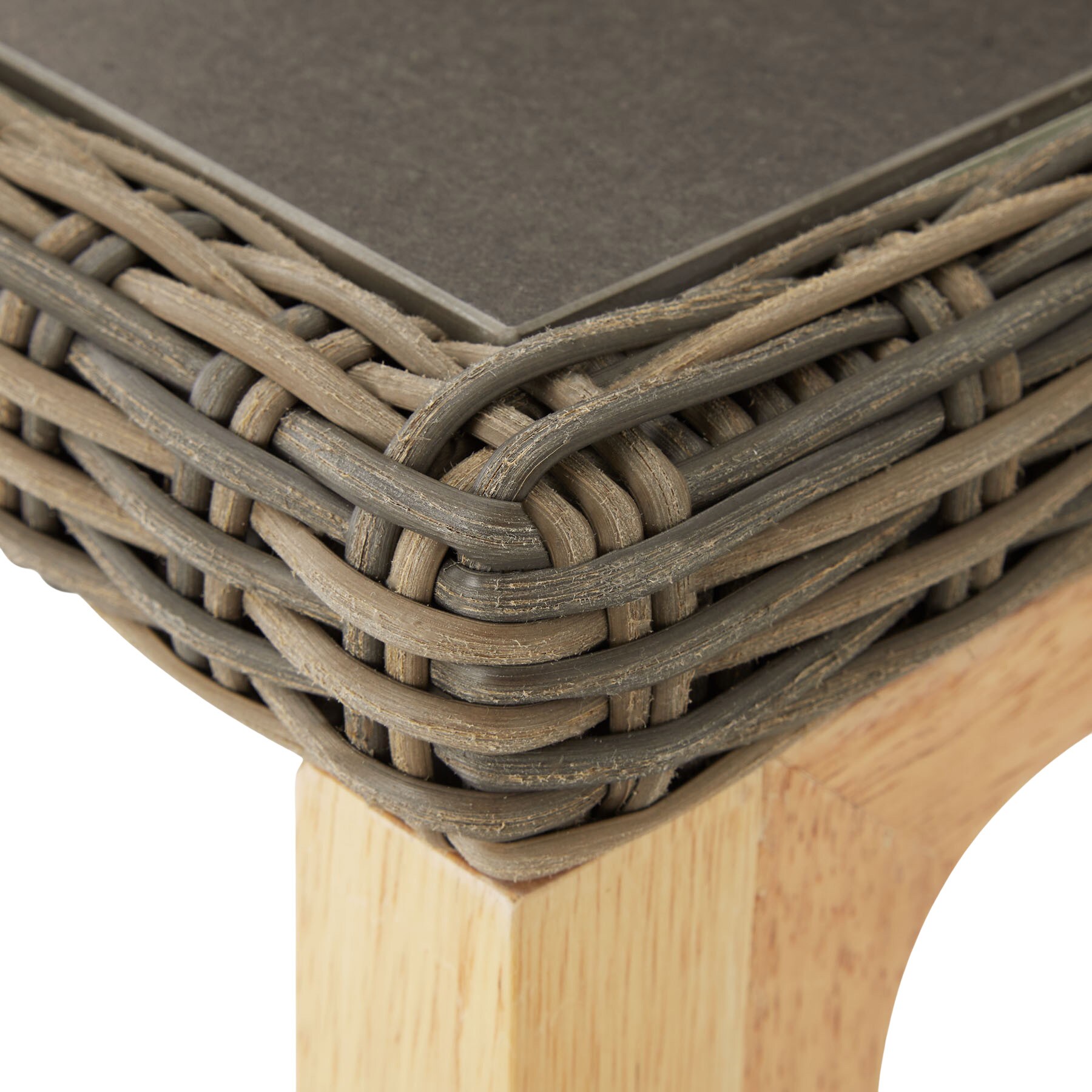 tectake® Rattan Tisch Kutina mit 4 Stühlen Latina, mit Aluminiumgestellen, wetterfest und UV-beständig, Beine aus Holz