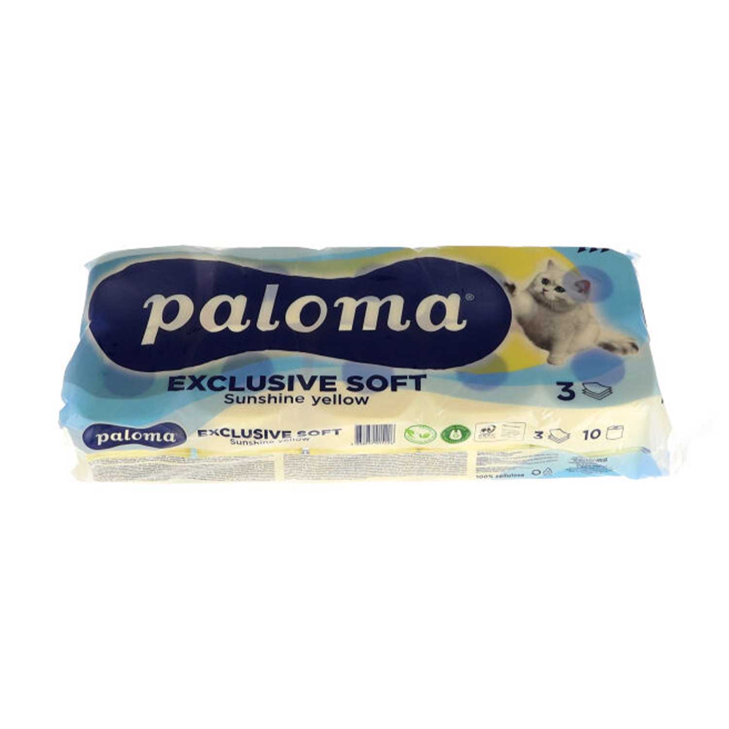 Paloma Gelbes Toilettenpapier 10 Rollen, 3 lagig