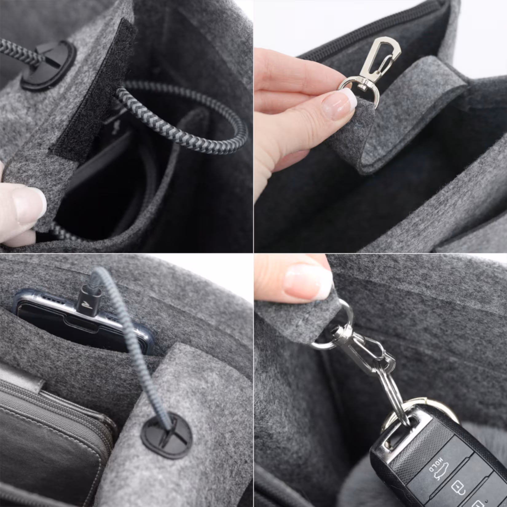 Handtaschen Organizer 30x12x17 cm Filz Tasche Innentasche Taschen Einsatz L Grau
