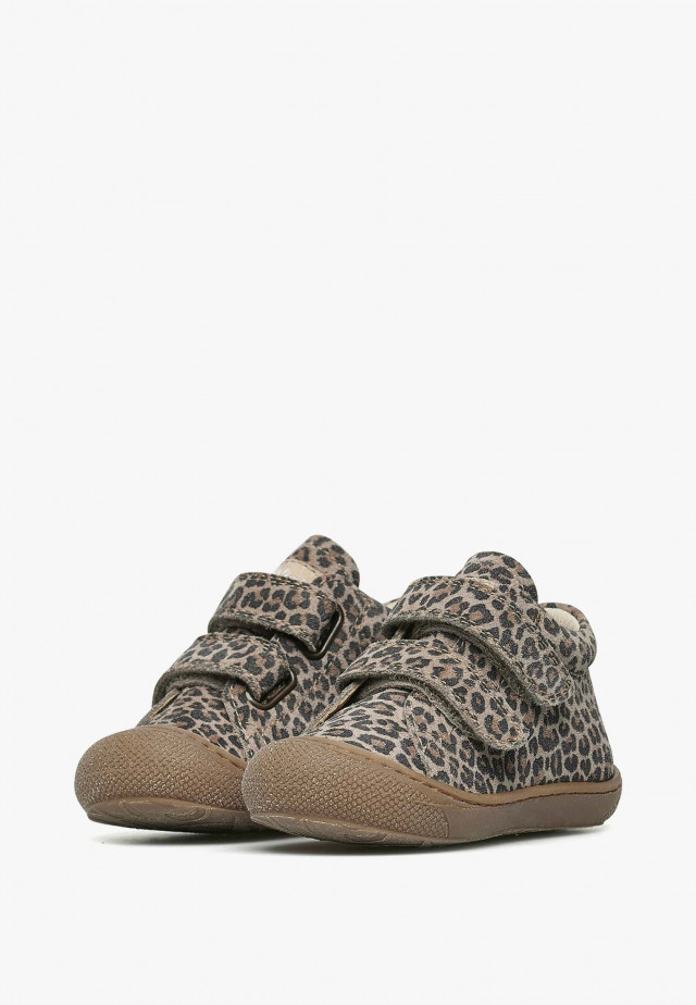 NATURINO COCOON VLLauflernschuhe aus Veloursleder mit Leoparden-Print, Taupe