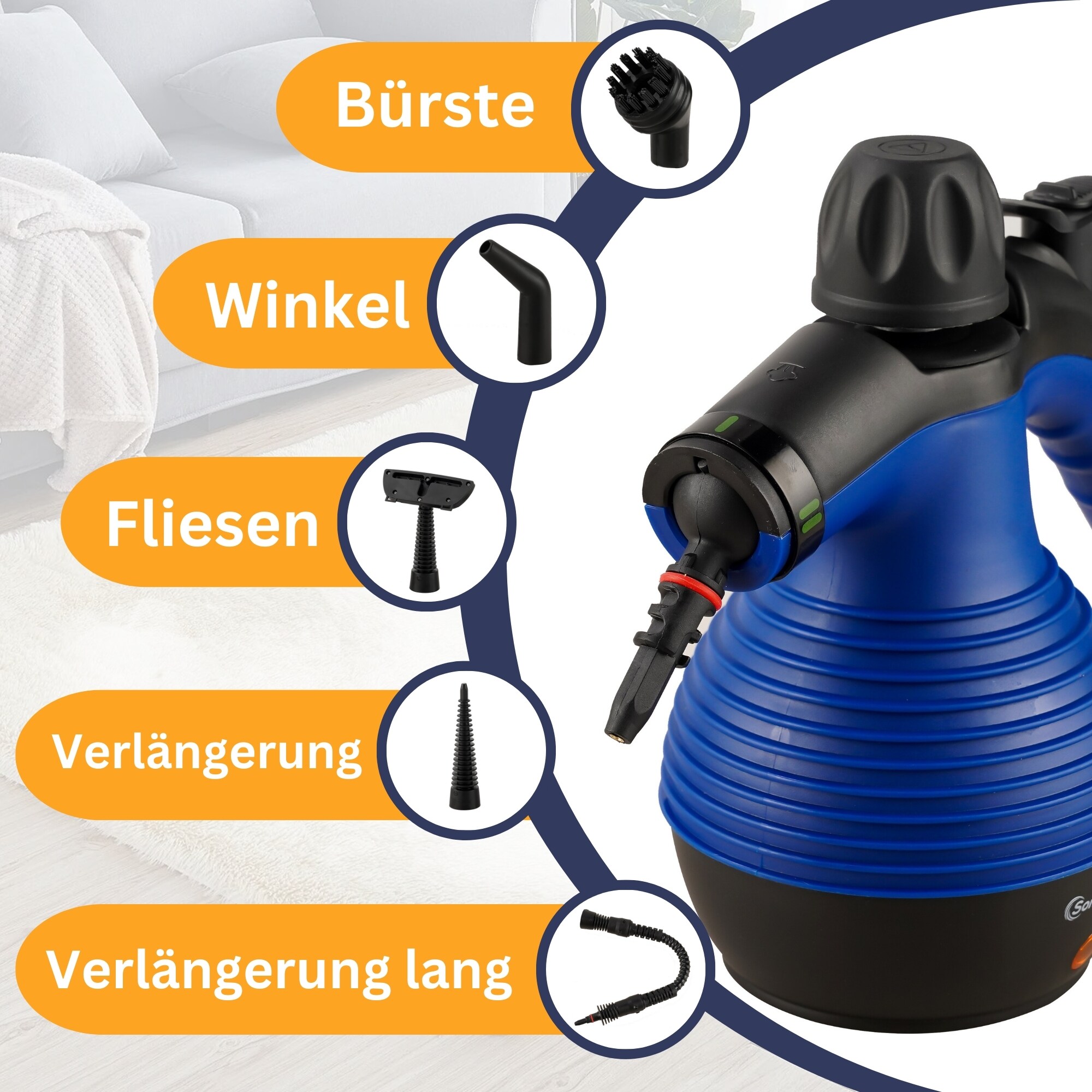 Sommertal Dampfreiniger Handgerät SC350 – Kompakter Hand-Dampfreiniger für alles – Polstermöbel, Fliesen, Böden, uvm – Steam Cleaner mit 350 ml Tank, 110°C Dampf, 3 Bar Druck