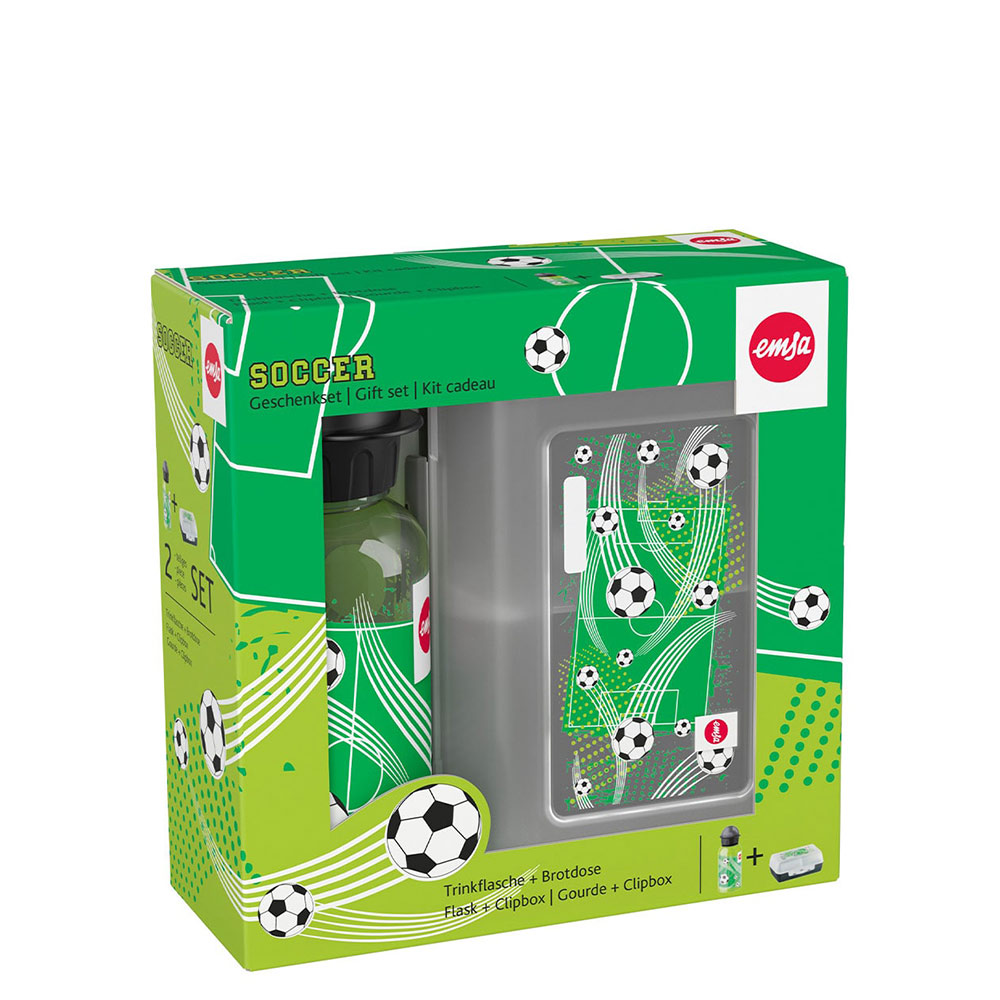Geschenkset Brotdose/Trinkflasche Motiv Soccer