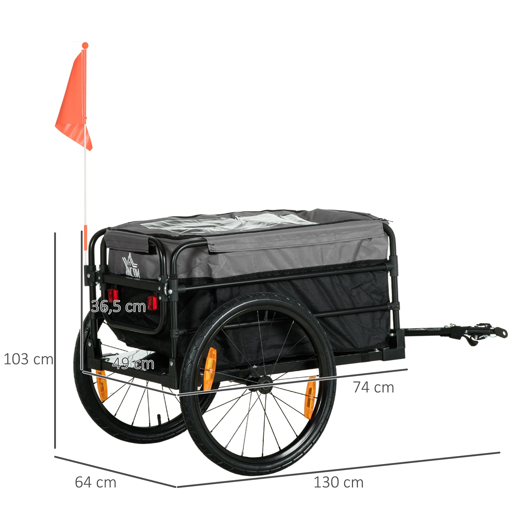 HOMCOM Lastenanhänger mit Stahlrahmen schwarz, grau 130L x 64B x 103Hcm