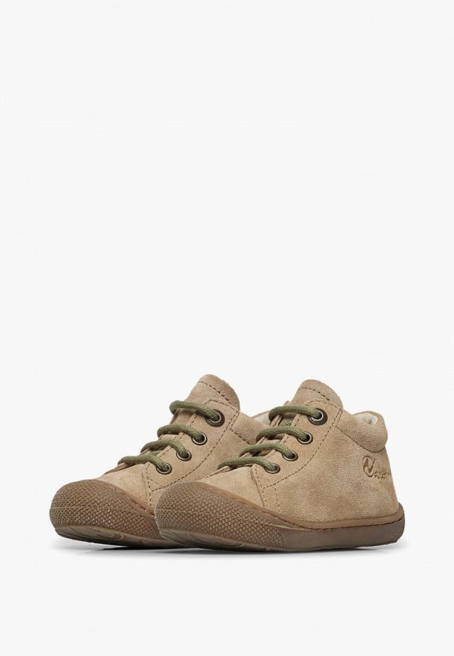 NATURINO COCOONLauflernschuhe aus Veloursleder, Beige-Militärgrün