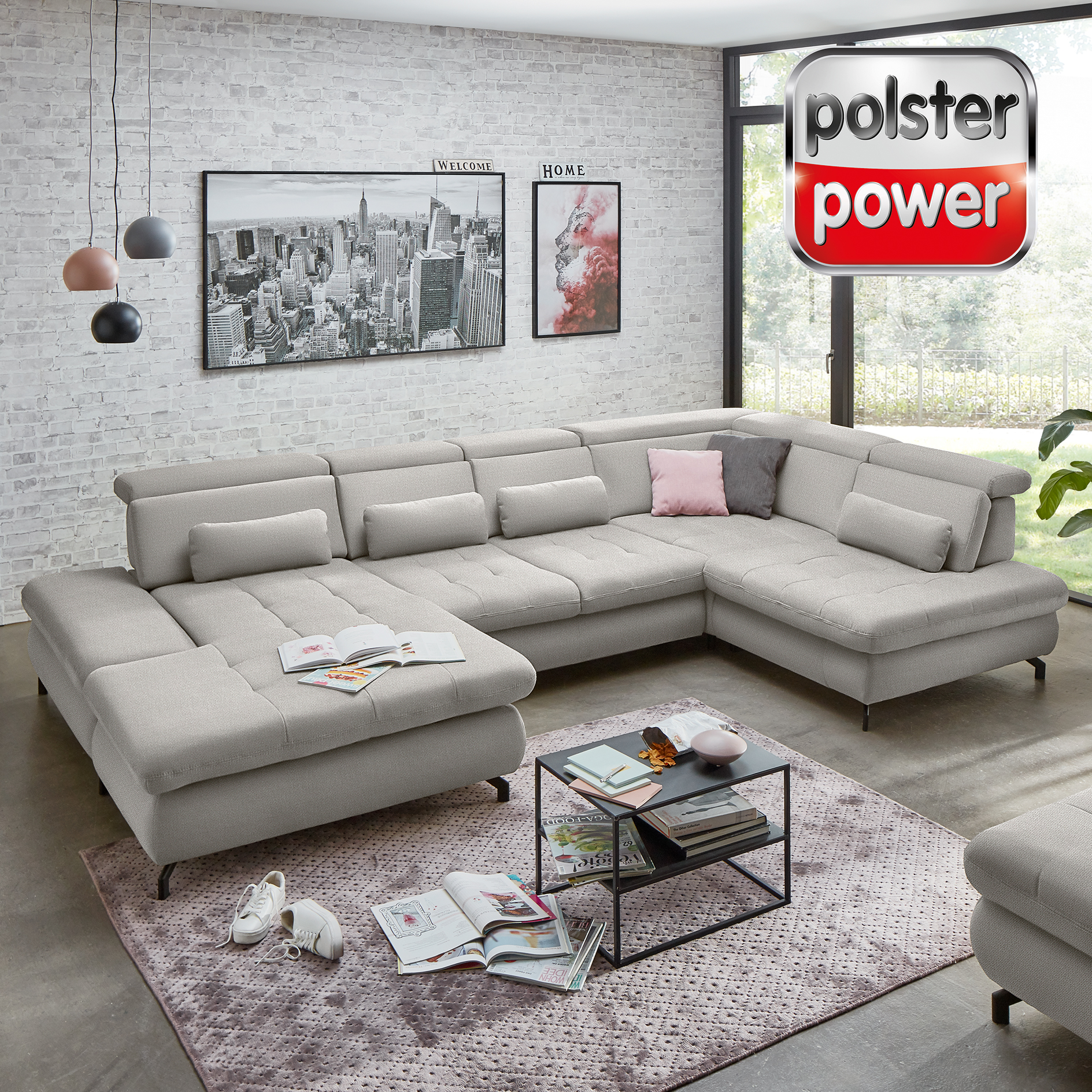 polsterpower Wohnlandschaft - Calido silber - Basismodell - Canapé links