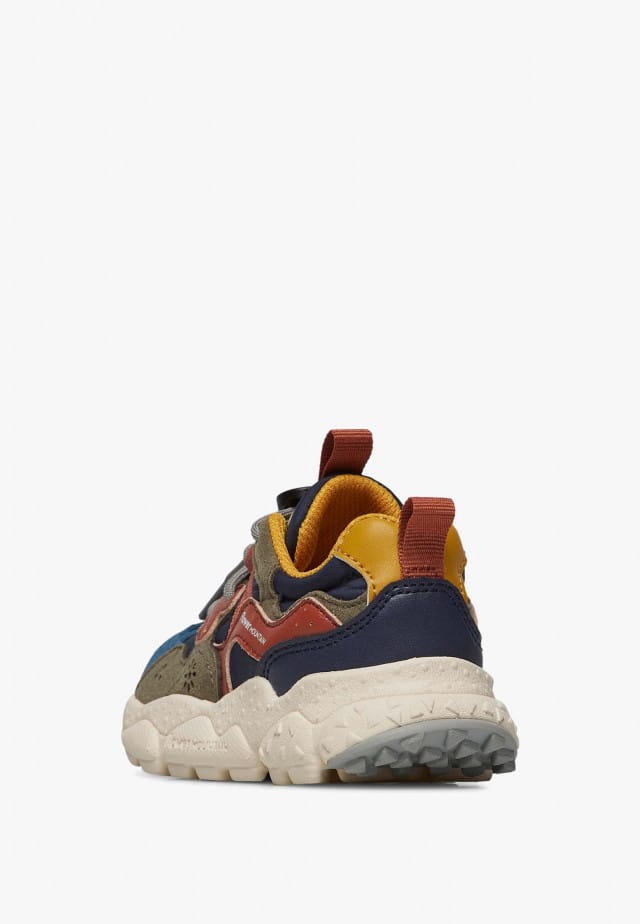 YAMANO 3 JUNIOR.Sneakers aus Kunstleder und technischem Gewebe, Marineblau-Rot