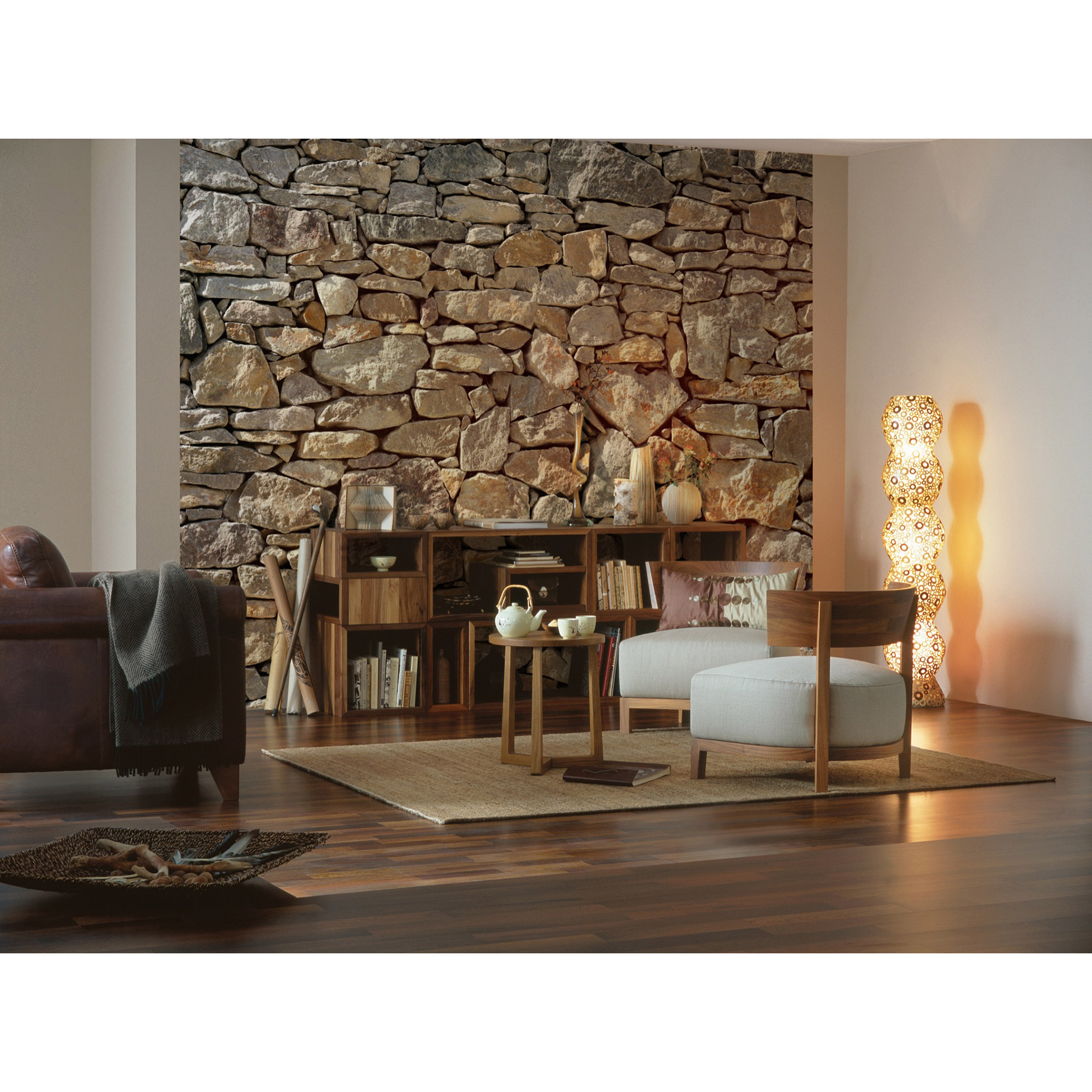 Vlies Fototapete STONE WALL - braun-grau - 400x260 cm