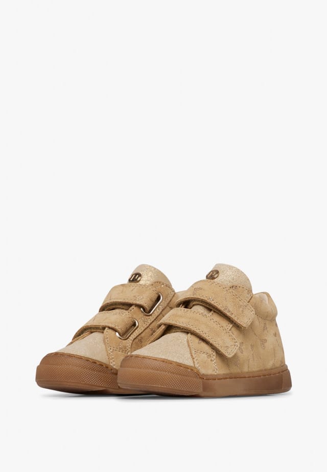 NATURINO DORD VLSneakers aus Veloursleder mit Glitzerherz-Print, Beige-Platin