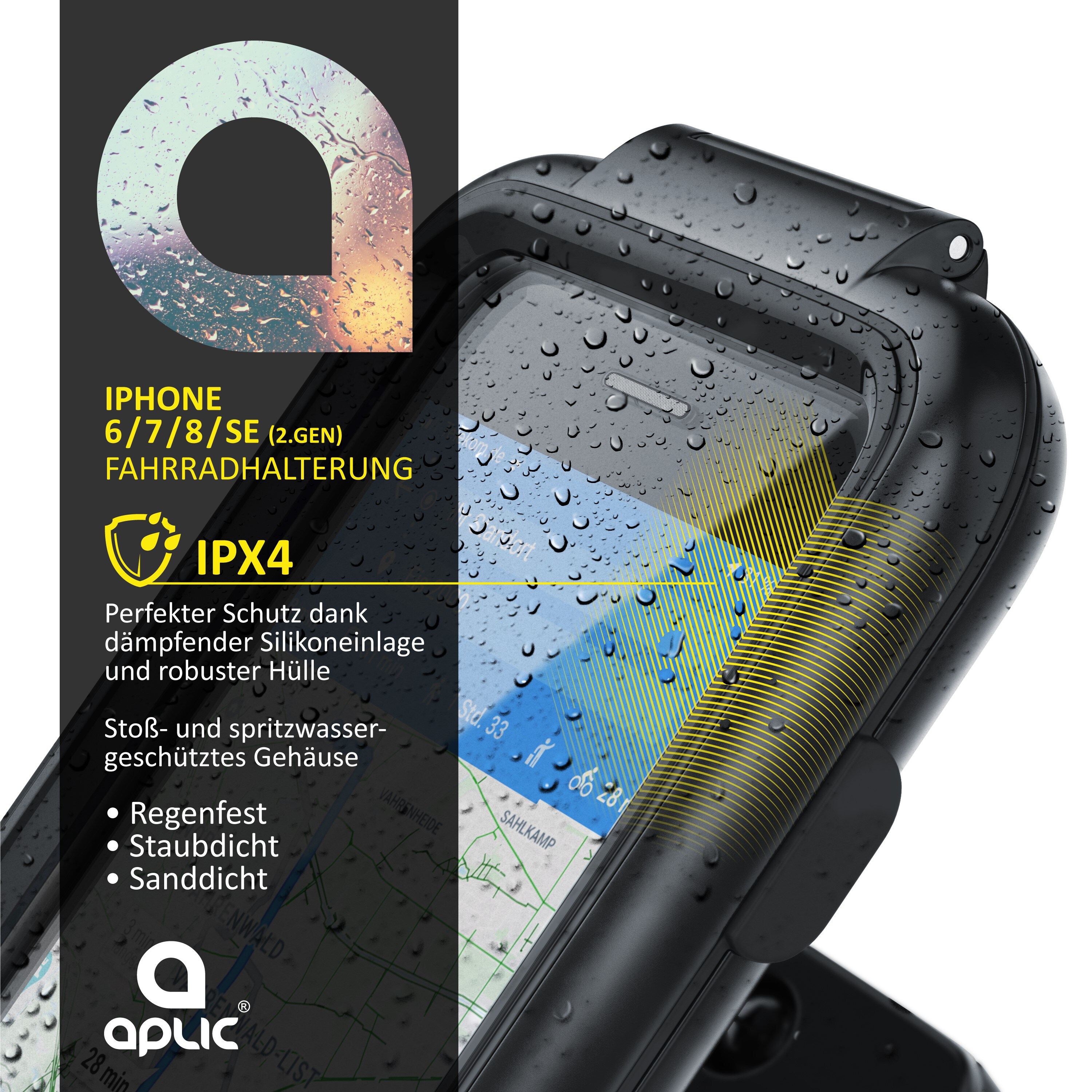 Aplic wasserabweisende Fahrradhalterung für Apple iPhone 6 / 7 für alle Fahrradtypen und Lenker