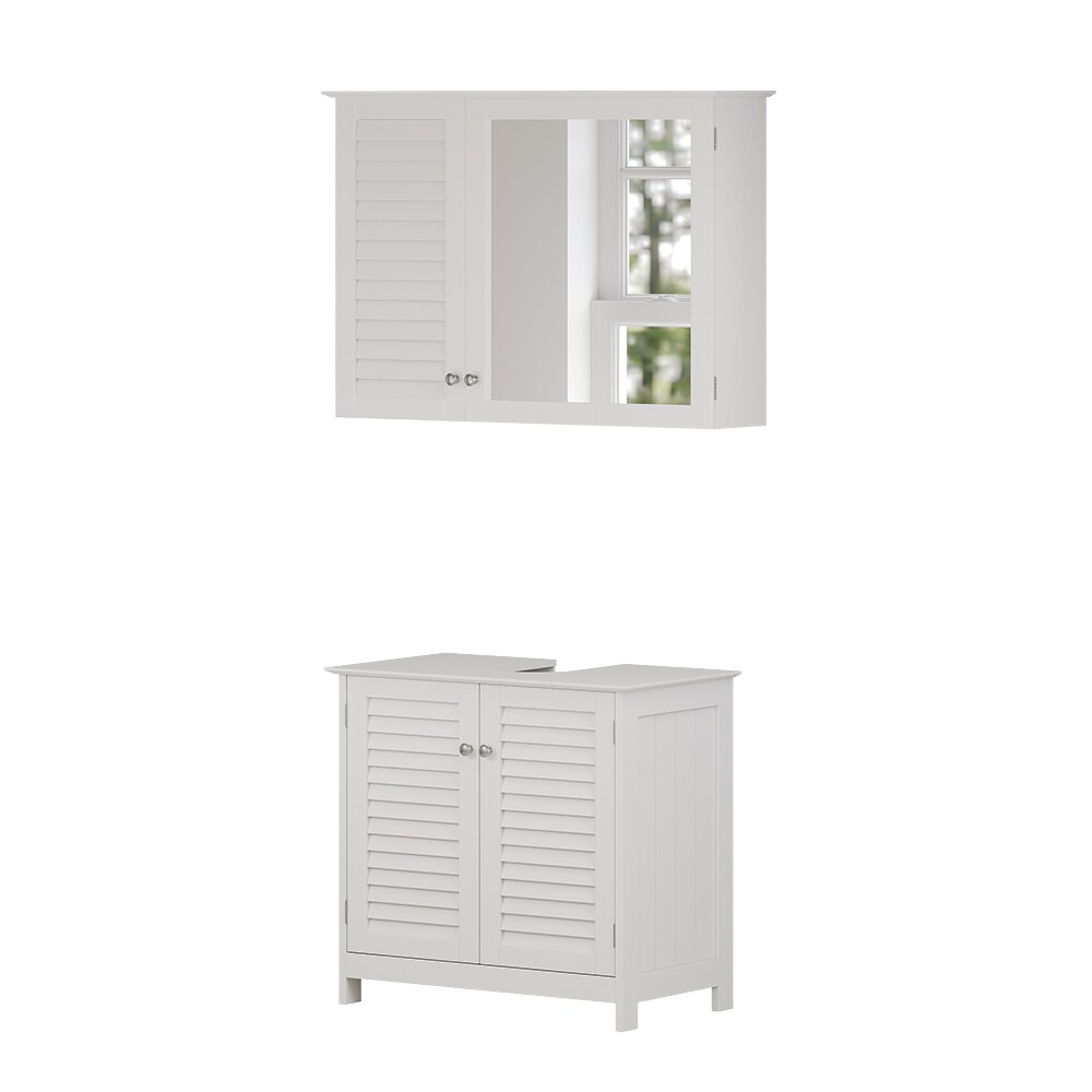 Vicco Badmöbel-Set Riad, Weiß, Badezimmer, moderne Badserie, Lamellen-Front, Waschtischunterschrank, Spiegelschrank