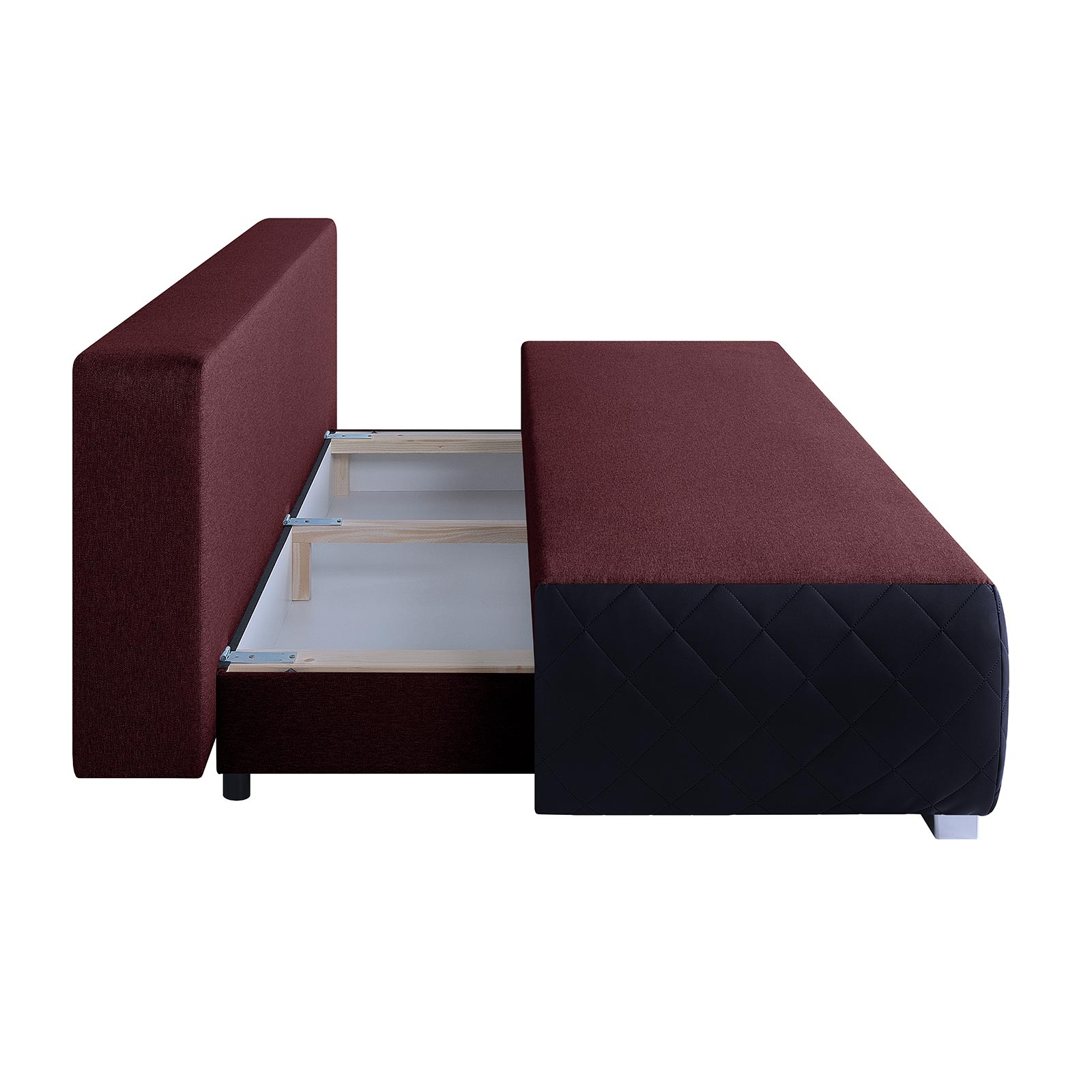Boxspringsofa - schwarz-rot - Karosteppung - Dauerschläfer